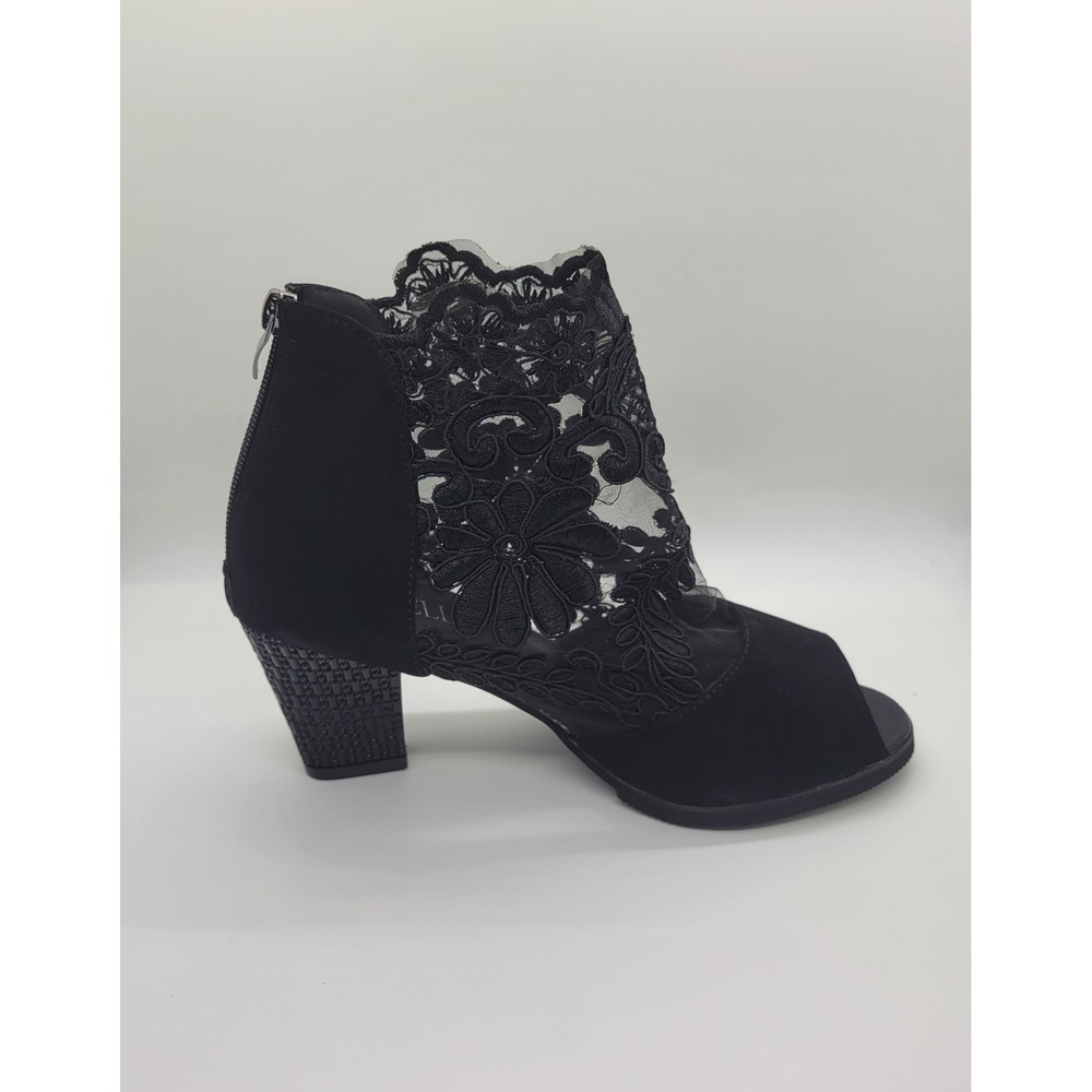 Dafaello Black Lace Mesh Peep Toe Ankle Boots Women EU 38 US 7.5 Victorian Chic
